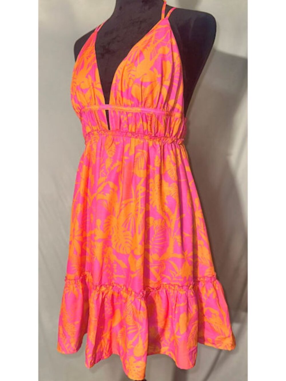 NWT Popvil Orange and Pink Sexy Sundress, Ruffled Skirt, Large